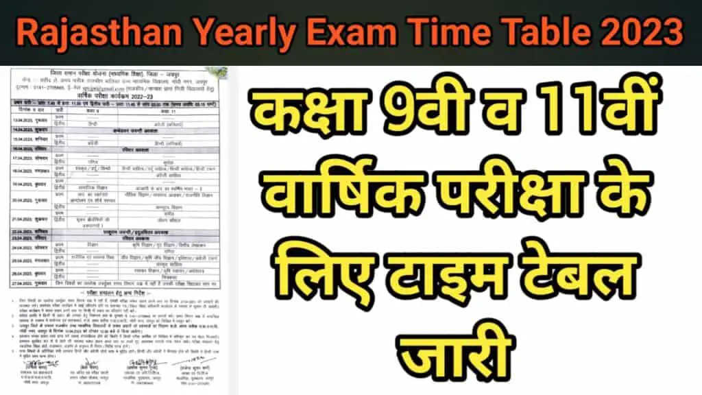 RBSE 9th 11th Class Yearly Exam Time Table 2023